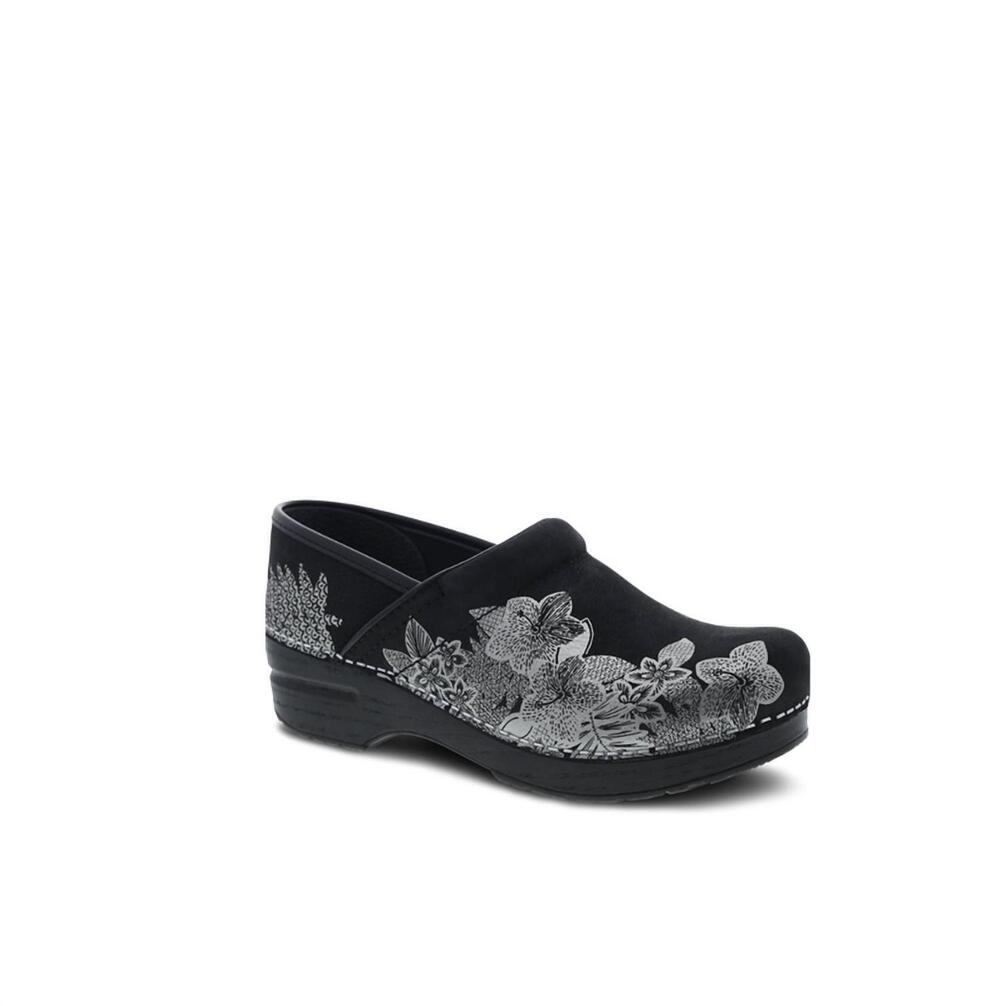 NEW DANSKO women's professional metallic floral print clog in black